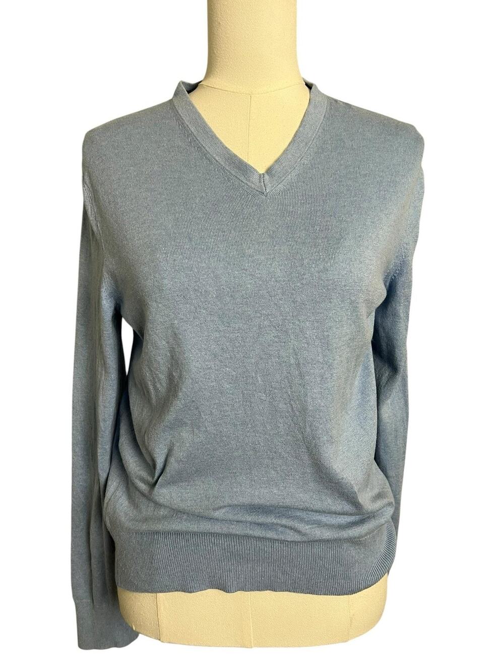 Banana Republic Pullover Sweater Womens Small Blue V Neck Silk Cashmere Knit Top